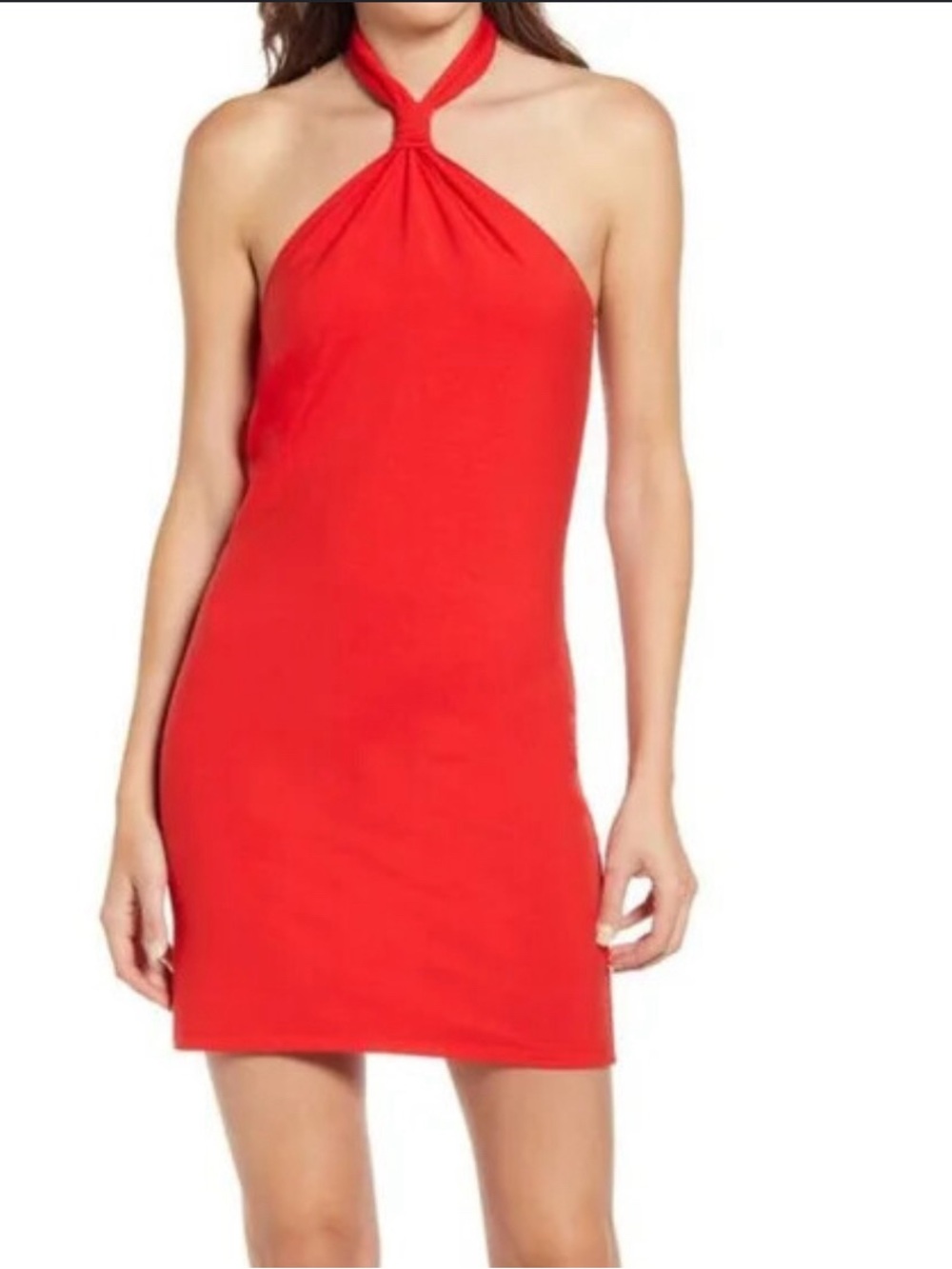 REFORMATION CIBRINA CHERRY RED HALTER NECK TIE MINI DRESS USA MADE SMALL - MED